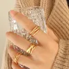 クラスターリング2023ファッション18kゴールドメッキc形の声明なしフェードステンレス鋼交差幾何学的指輪宝石