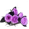 Decorative Flowers 5 Heads Gothic Artificial Halloween Fake Black Rose Bouquet Valentine Plant Practical Home Wedding Decorations 35cm