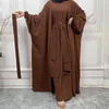 Vêtements ethniques 3 pièces Abaya ensemble musulman Hijab robe avec jupe portefeuille crêpe froissé ouvert Abayas pour les femmes dubaï turquie africain islamique
