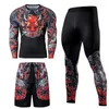 Tute da uomo Tuta da uomo Set di compressione Allenamento Abbigliamento sportivo Abbigliamento da palestra Fitness Manica lunga Vita alta Leggings Sport 3 in 1