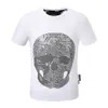 Pleinxplein PP Herren T-Shirts Original Design Sommerhemd Plein T-Shirt PP Baumwolle Strass Hemd Kurzarm 129 Schwarz Weiß Farbe