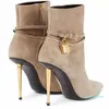 boots women ankle boots thin heel brand designer woman Belt boot padlock and gold heeled pointy toe dress wedding party gift