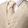 Herrvästar Hi-Tie Högkvalitativ silke-mens väster Champagne Paisley Waistcoat Neck slips Hanky ​​manschettknappar Brooch Set för män passar bröllopskontor 230809