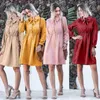 Casual Dresses Corduroy Bowknot Mini Dress Women Solid Sleeveve Slå ner krage Party Ladies A-Line-knapp ELEGANT 2023