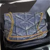 Luxury 7a Loulou Bag Puffer nubuck läder axelhandväska tvättad denim Luxurys designers kvinnor jeans tote purse frostad cowhide cowboy messenger with box