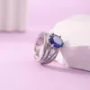 Eheringe Hainon, blauer Zirkonia, breiter, ausgehöhlter Ring, versilbert, romantischer Brautzeremonie-Schmuck