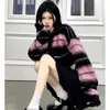 Women's Sweaters Y2K Korean Style Pink Cropped Sweater Women Striped Jumper Vintage Female Autumn Long Sleeve Crewneck Pullovers Tops 230809