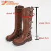 Botas gruesas de tacón alto para mujer, botas a media pantorrilla, botas Punk góticas hasta la rodilla para motocicleta, botas cómodas con hebilla para caminar, Otoño Invierno 230809