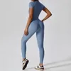 Active Sets Vêtement moulant une pièce pour femme avec fermeture éclair à manches courtes Fitness Yoga Suit Set Outdoor Respirant Confortable Sportwears