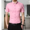 Men's Dress Shirts 2023 Summer Business Shirt Short Sleeve Turn-Down Collar Solid Male Big Size Tops M-5XL