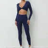 Active Sets Sportswear Woman Gym Yoga Fitness Sport Set 2 Pieces Workout Crop Top Long Sleeved Leggings Clothing Female Sexy Red