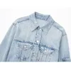 Kurtki damskie Traf Cropped Denim Kurtka Kobiety Blue Jean Kurtki dla kobiet z długim rękawem kurtka bombowca kobieta streetwear Ripped Turje płaszcze 230810