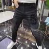 Mens Jeans Spring Autumn Cowboy Punk Star Streetwear 90s Lion tryckt borr svart denim Luxury Slim Harajuku Stretch Pants 230809