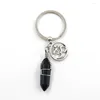 Keychains FYSL Silver Plated Circle Hexagon Prism Amethysts Stone Sun Key Chain Opalite Opal Trendy Jewelry