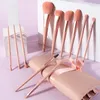 Pinceaux de maquillage manche en bois rose 11 Set Nylon doux Portable pratique fard à paupières poudre libre réparation Blush Kits de pinceaux de beauté