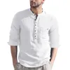 Męskie koszulki T-shirty kolorowe faux bawełniane lniane koszulka harajuku tee stojak na kołnierz T-shirt Men Long Rleeve ropa hombre stroje 2023