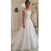 Modest Bateau Wedding Dresses New Lace Appliques Bridal Gowns A line Sheer See Through Button Back Cap Sleeves