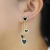 Boucles d'oreilles pendantes mode petit émail noir forme de coeur longue gland boucle d'oreille plaqué or femmes fille Micro pavé cubique Zircon bijoux classiques