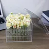 Vases Acrylic Flower Vase Square Clear Eternal Box Rose Gift With Holes Water Storage Arrangement Wedding Decor 230810