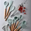 Köksredskap Silikon Köksredskap Set Nonstick Cookware Spatula Spade Egg Beaters Trähandtag Köksverktyg 230809