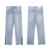 Мужские джинсы Мужчины модная улица High Street Lake Straight Pants 2023 Slit Scipper Hidden Buckle Hip Hop одежда 5009