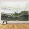 Tapisserier Misty Forest Tapestry Foggy Mountain Wall Hanging Magical Tree Tapestries Nature Woodland Mural Filt Decor Bakgrund Tyg R230810