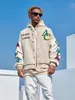 Mens Jackets American Flower Embroidered Flocking Jacket Men Streetwear Trend Coat Winter Moto Masculin Bomber 230809