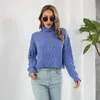 Women's Sweaters Solid 2023 Twist Turtleneck Short Sweater Women Loose Ladies Autumn Winter Tops Long Sleeve Knitted Soft Warm Pullover