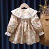Kız Elbiseler Bebek Kız Çiçek Prenses Elbise Bahar Sonbahar Kore tarzı Uzun Kollu Büyük Dönüş Yaka Kids Girliler Yaz 230809