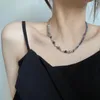 Choker Kpop Zwart En Wit Natuursteen Kralen Stiksels Ketting Voor Vrouwen Trend Hiphop Niche Ontwerp Sleutelbeen Ketting Jewerly Gift