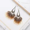 Dangle Earrings Bohemian Summer For Women Ethnic Jewelry Drop-shaped Rice Bead Long Brown Feather Earring Danglers Kolczyki Brincos