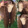 Highlight Curly Lace Front Human Hair Wig Ombre Honey Blond HD Lace Frontal Wigs Pre Cut Glueless Wig Human Hair