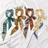 Scarves Retro French Bow Hair Silk Scarf Headband Women Tie Neck With Turban Long Streamer Four Seasons Plaid Letter Print