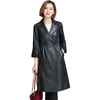 Women's Leather High Quality Middle Long Windbreaker Spring And Autumn Sheepskin Slim Single Coat Style Jacket