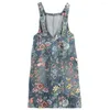 Casual Dresses Vintage Denim Maxi Long Dress Women Summer Loose Sleeveless Flower Print Female Oversized Pullover Jean