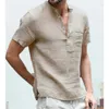 メンズポロス2023サマーコットンショートスリーブTシャツスタンドアップネックボタンハーフオープンシンプルなシャツ