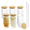 wholesale drinking water 16OZ clear glass cup, tumbler vertical stripe glass cup with straw and lid