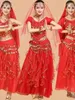 Abbigliamento da palcoscenico Abito di Bollywood Costume per adulti Set da ballo per donna Sari di pancia Abbigliamento Abiti da esibizione Gonna in chiffon