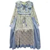 Casual Dresses Blue Cotton And Linen Floral Dress 2023 Spring Doll Long Sleeve Midi