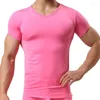 Men's Suits B6043 Man Undershirt Ice Silk T Shirts Male Nylon V-neck Short Sleeves Tops Ultra-thin Cool Sleepwear