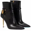 boots women ankle boots thin heel brand designer woman Belt boot padlock and gold heeled pointy toe dress wedding party gift