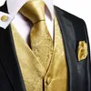 Mäns västar Hi-Tie Luxury Silk Mens Vests Gold Yellow Orange Waistcoat Jacket Tie Hankerchief Cufflinks For Men Dress Put Wedding Business 230809