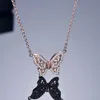 Pendanthalsband TKJ S925 Sterling Silver New Fashion Zircon Butterfly Small Fresh Simple Ladies Necklace Temperament ClaVicle Chain Kedja Kvinna