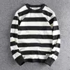 2021 Dubbel garn Pure Cotton Japanese Wide Stripe rund hals långärmad t-shirt herr mode lös khaki havs själskjorta 427