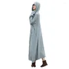 Trench-Coats Femme Vintage Solide Couleur Double Couche Coton Sable Lavage À Capuche Coupe-Vent Lin Survêtement Manteau X-long Sorcière Robe