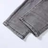 Jeans pour hommes Design Fashion Ripped Grey Distressed Streetwear Slim Leather Patchwork Denim Pants