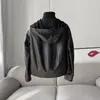 Women's Leather Casual Hooded Sheepskin Coat Women Korean Fashion Spring Autumn Loose-fit Short Black Genuine Jacket 2024