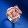 Cluster Rings Rectangular 15 Women's Ring With Sunset Orange Pink Ascut S925 Silver