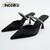 Sandals High Heel Sandals Summer Pointed Toe Stiletto Black Sexy Ladies Sandals Sequins Big Size Slippers shoe woman 230809