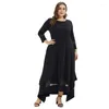 Plus Size Kleider Damen Vintage Maxikleid Frühling Solide O-Ausschnitt Nähte Langarm Asymmetrisch Lose Lässig 3XL 4XL 5XL 6XL